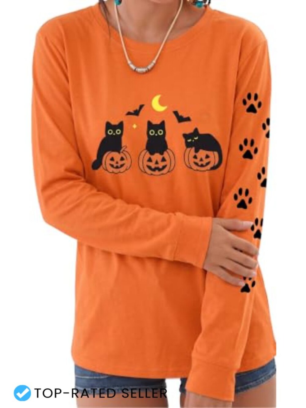 Cat Shirts for Women Loose Fit Lightweight Long Sleeve Animal Tee Halloween Cat